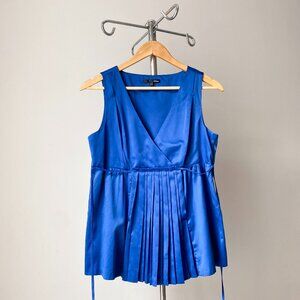☀️ Electric Blue Satin Pleated Empire Waist Top – Etam, Size M (US 6)
